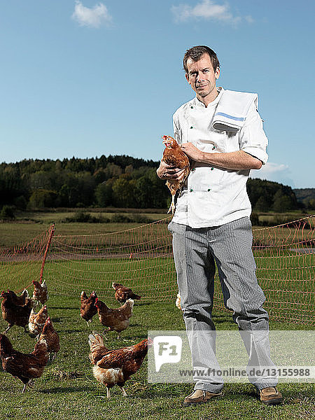 Chef with hens