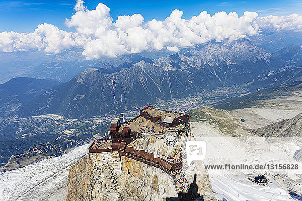 High angle view of mountain visitor centre  Aiguille du Midi  France