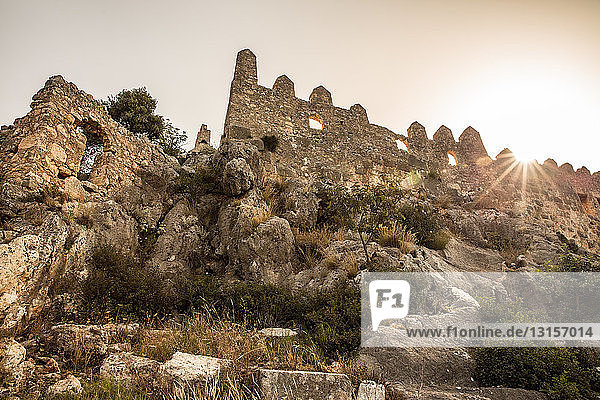 View of castle at Kalekoy  Lycian Way  Demre  Simena  Turkey