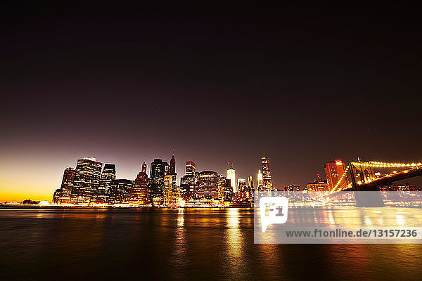 New York skyline lit up at night