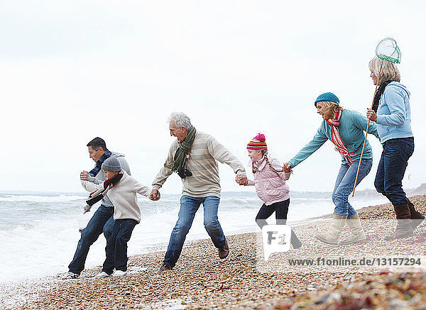 Generations Strolling on Beach