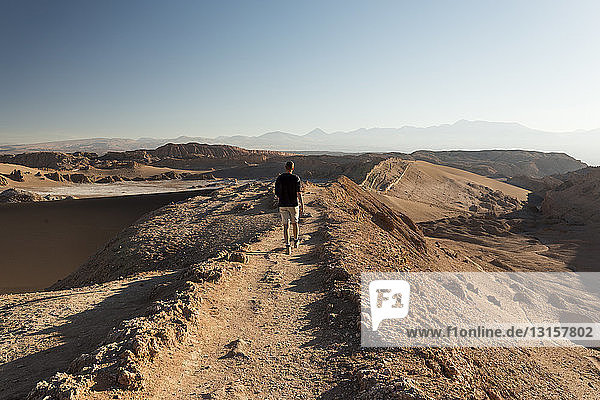 Mann beim Wandern  Sanddüne (Duna Mayor)  Valle de la Luna (Tal des Mondes)  Atacamawüste  El Norte Grande  Chile