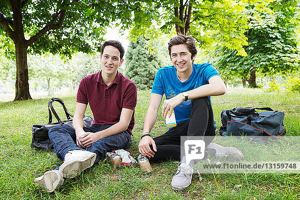 Men having picnic in park