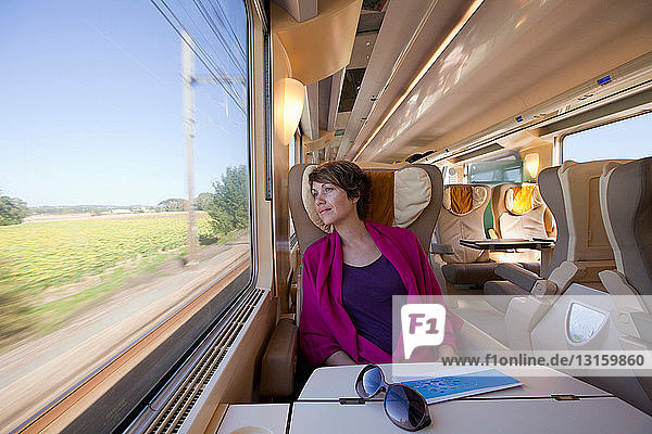 Eine Frau im Zug