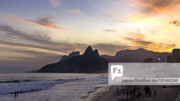 View of Ipanema beach and Morro dois Irmaos at dusk  Rio de Janeiro  Brazil