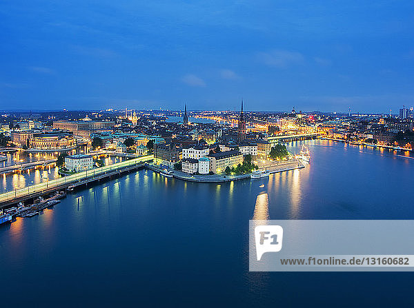 Waterfront and city lights at night  Stockholm  Sweden