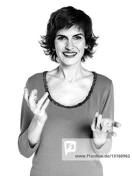 Woman gesturing with hands  portrait