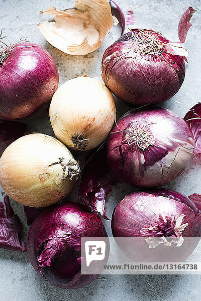 Still life of red and white onions