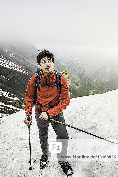 Young man mountain trekking  Bavarian Alps  Oberstdorf  Bavaria  Germany
