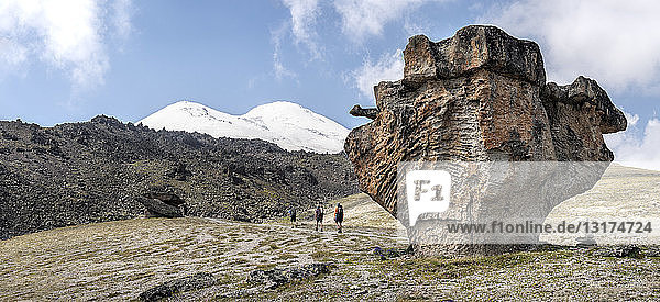 Russia  Caucasus  Mountaineers hiking in Upper Baksan Valley
