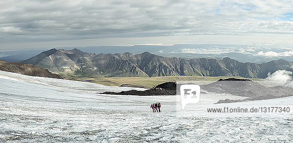 Russia  Upper Baksan Valley  Caucasus  Mountaineers ascending Mount Elbrus