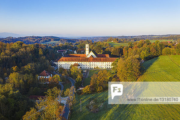 Germany Bavaria Upper Bavaria Dietramszell aerial view of a monastery Salesian Sisters monastery