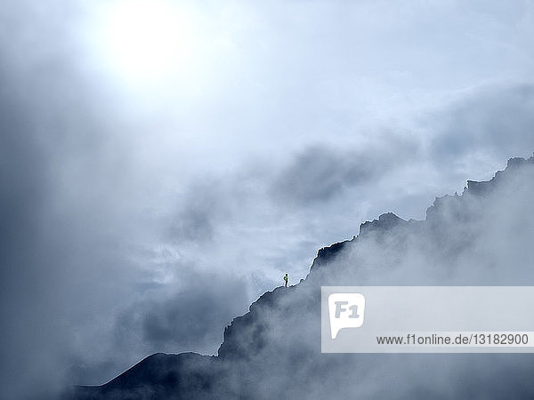 Border region Italy Switzerland  mountain landscape in clouds at Piz Umbrail