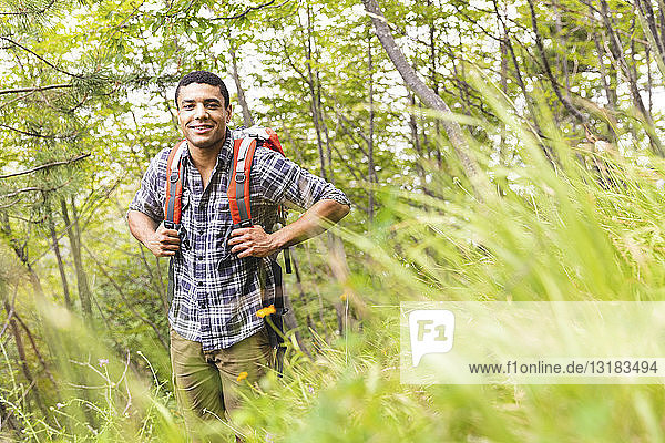 Italy  Massa  portrait of young man hiking in the Alpi Apuane mountains