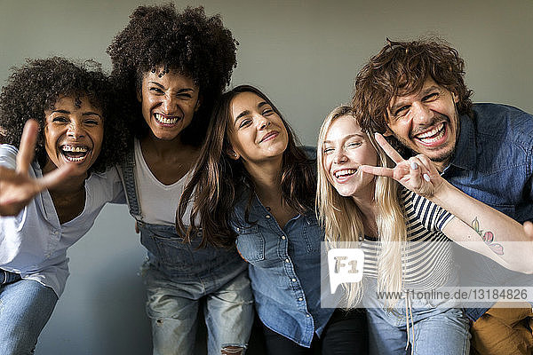 Group portrait of cheerful friends