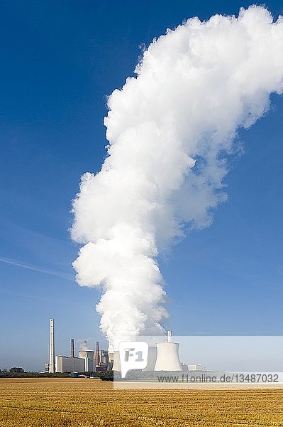 Kraftwerk Neurath mit riesiger Dampfwolke Grevenbroich Nordrhein-Westfalen Deutschland Europa