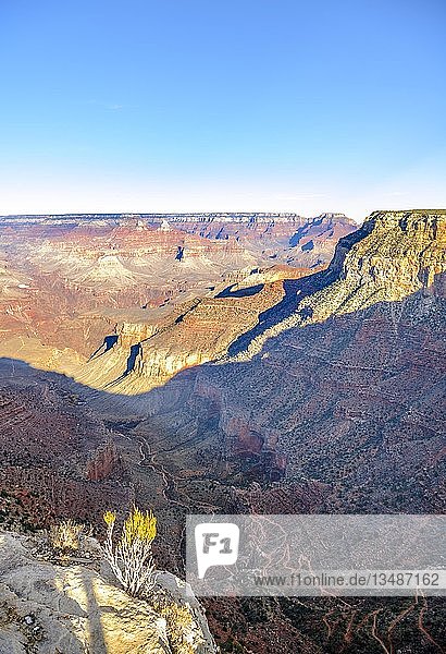 Schlucht des Grand Canyon mit Bright Angel Trail  Blick vom Maricopa Point  erodierte Felslandschaft  South Rim  Grand Canyon National Park  Arizona  USA  Nordamerika