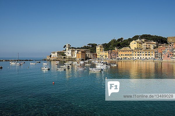 Stadtbild mit Hafen in Baia del Silenzio  Sestri Levante  Provinz Genua  Riviera di Levante  Ligurien  Italien  Europa
