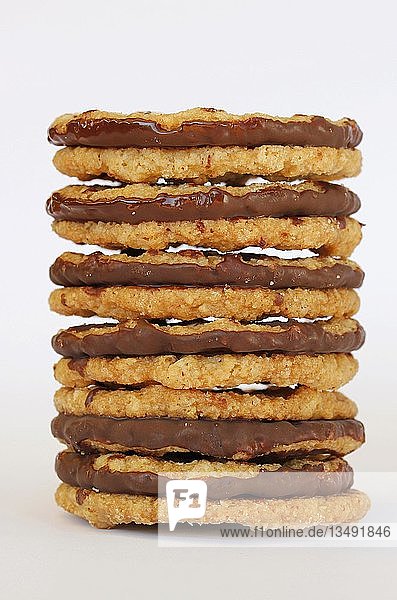 Stack of chocolate-coated cookies