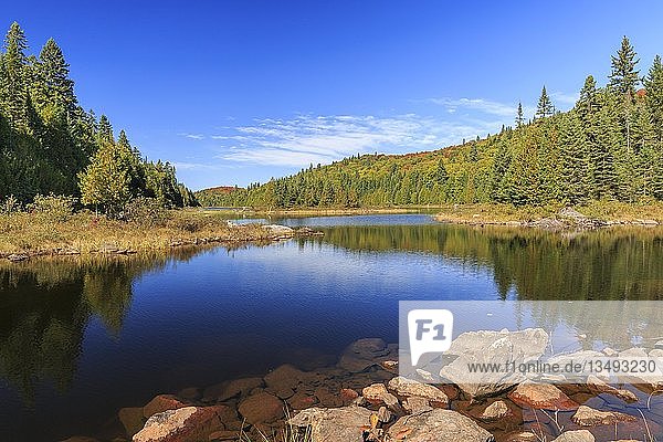 Lac Rossi  water reflection  Mont Tremblant National Park  QuÃ©bec Province  Canada  North America