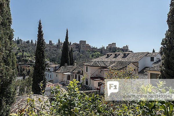 Blick auf die Häuser der Alhambra  Granada  Andalusien  Spanien  Europa