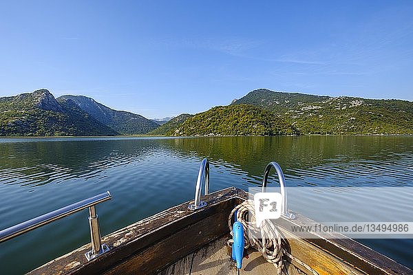 Excursion boat on Lake Skadar Lake Skadar National Park Bar Province Montenegro Europe