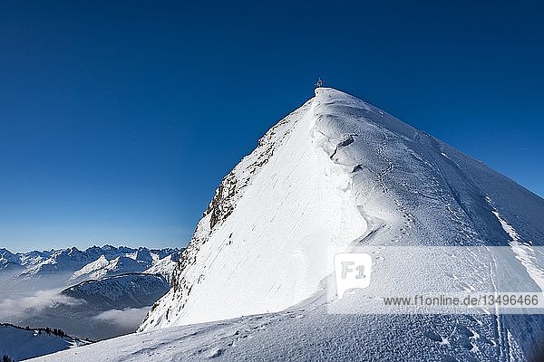 Winterlicher Gipfelgrat der Schneidspitze  im Hintergrund die AllgÃ¤u Alpen  Reutte  AuÃŸerfern  Tirol  Ã-sterreich  Europa