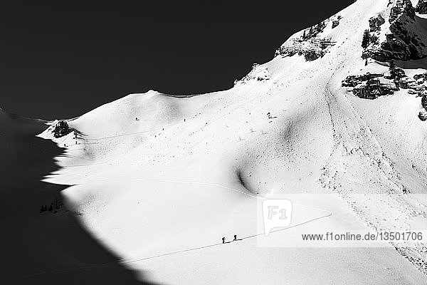 Skitourengeher im Aufstieg  Lawinenabgang  Reutte  AuÃŸerfern  Tirol  Ã-sterreich  Europa