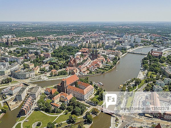 Drone image of the oldest  historic part of Wroclaw located mostly on the islands  Poland  Europe