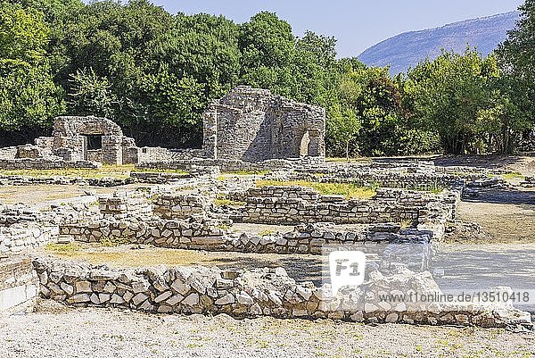 Römische Wohnungen, Titrikon Palast, Trikonchos Palast, antike Stadt Butrint, Nationalpark Butrint, Saranda, Albanien, Europa
