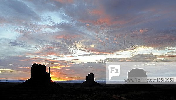 The Mitten Buttes at sunrise Monument Valley Arizona USA North America