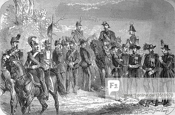 Krimkrieg 1853-1856 Soldaten aus Sardinien Italien mit den neuen Uniformen Holzschnitt Italien Europa
