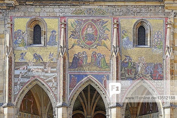 Murals on the south tower of St. Vitus Cathedral  Prague Castle  Hradcany  Prague  Bohemia  Czech Republic  Europe