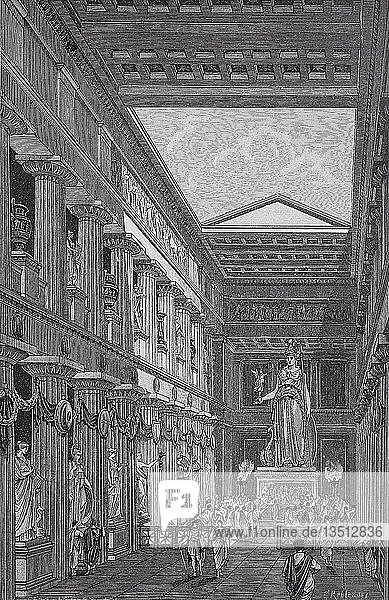 Die Statue der Athena Parthenos von Pheidias in der Cella des Parthenon  Rekonstruktion von G. Rehlender  1880  Holzschnitt  Griechenland  Europa