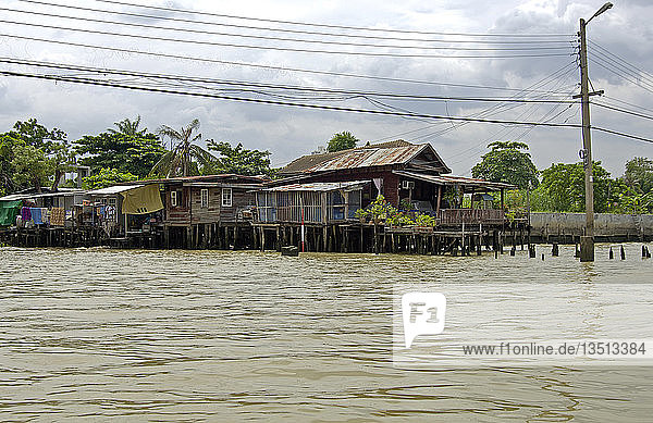 Cabins of the people in the canals  klongs  of bangkok  thailand