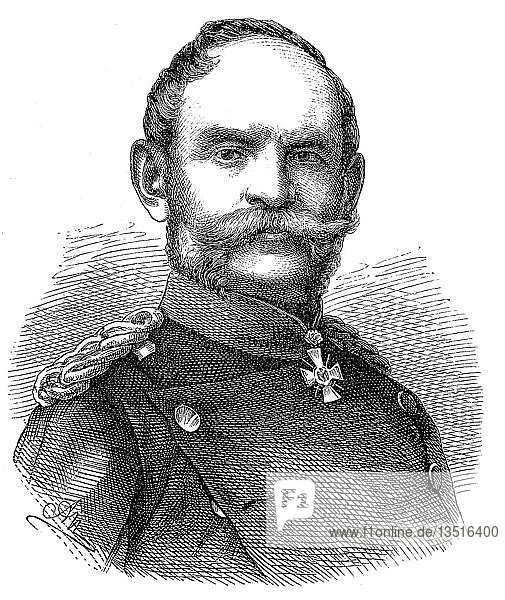Karl Wilhelm Gustav Albert Freiherr von Rheinbaben  3. Mai 1813  1. November 1880  preußischer General der Kavallerie  Holzschnitt  Porträt  Deutschland  Europa