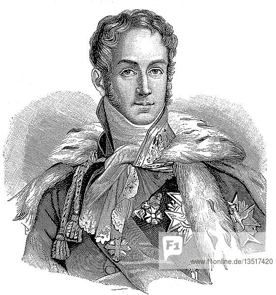 Prinz Jules Auguste Armand Marie  Graf von Polignac  14. Mai 1780  2. März 1847  Holzschnitt  Frankreich  Europa