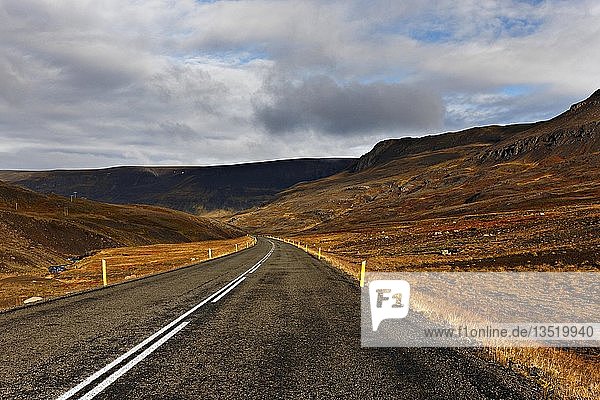 Highway through volcanic landscape  West Iceland  Iceland  Europe