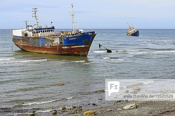Schiffswracks am Strand  Schiffsfriedhof am Hafen  Punta Arenas  Magallanes  Patagonien  Chile  Südamerika