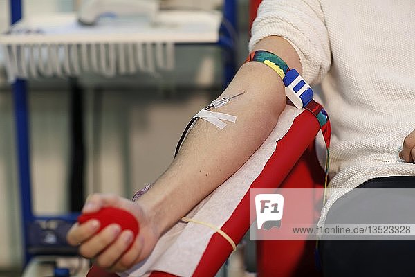 Patient with an infusion needle taking a blood sample at the transfusion ward of a hospital  Czech Republic  Europe