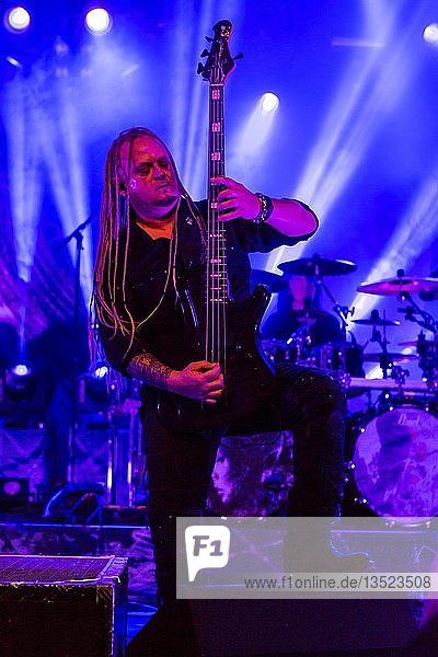 Sean Tibbets  bassist from the American melodic power metal band Kamelot live in the Schüür Lucerne  Switzerland  Europe