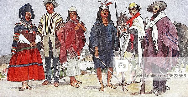 Clothing  fashion in South America  Bolivia and Peru circa the 19th century  illustration  America