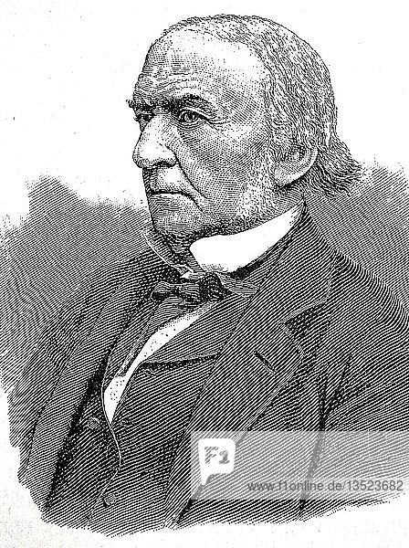 William Ewart Gladstone  29. Dezember 1809  19. Mai 1898  Premierminister des Vereinigten Königreichs  Holzschnitt  England