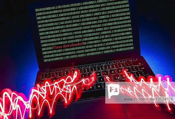 Laptop mit Totenkopf auf dem Bildschirm  Symbolbild Malware  Virenalarm  Computerkriminalität  Datenschutz  Deutschland  Europa