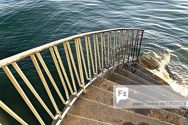 Stairway leading into Water  Lake Constance  Lindau  Swabia  Bavaria  Germany  Europe