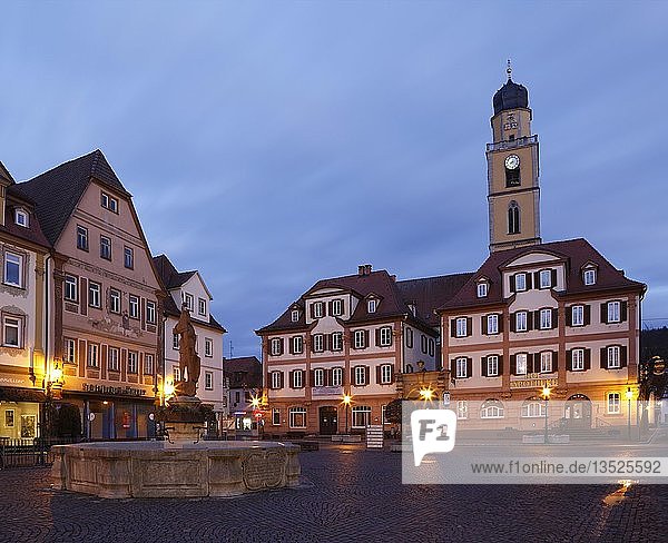 Marktplatz mit Zwillingshäusern und dem Turm des Doms St. Johannes Baptist  Bad Mergentheim  Tauber  Hohenlohe  Baden-Württemberg  Deutschland  Europa