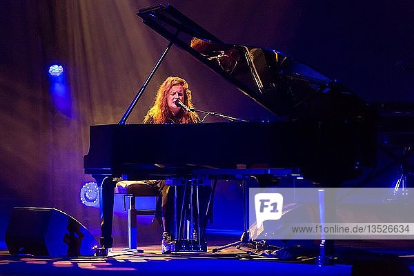 The British singer and songwriter Frances on the concert grand piano live at the Blue Balls Festival Lucerne  Switzerland  Europe