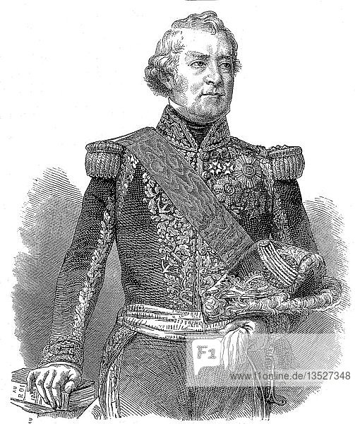 Ange Rene Armand  Baron de Mackau  17. Februar 1788  13. Mai 1855  war ein französischer Marineoffizier und Politiker  Holzschnitt  Frankreich  Europa