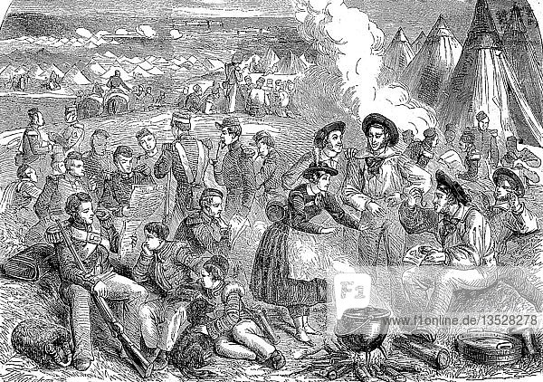 Krimkrieg 1853-1856  Ankunft der Post im englischen Lager  Holzschnitt  England