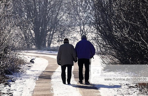 Älteres Ehepaar bei einem Spaziergang im Winter